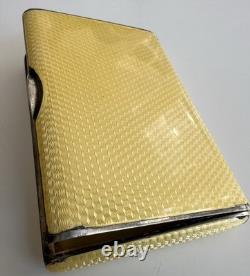 Vtg Deco Guilloche Enameled 935 Silver Trinket Box Bright Yellow Gilt Interior