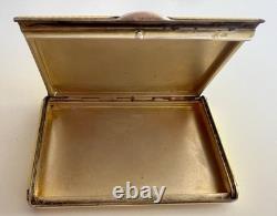 Vtg Deco Guilloche Enameled 935 Silver Trinket Box Bright Yellow Gilt Interior