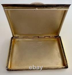 Vtg Deco Guilloche Enameled 935 Silver Trinket Box Bright Yellow Gilt Interior