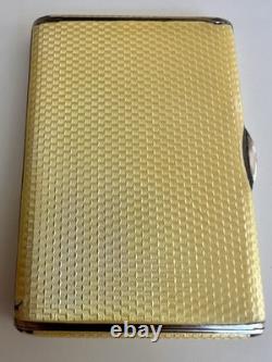 Vtg Deco Guilloche Enameled 935 Silver Trinket Box Bright Yellow Gilt Interior