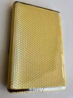 Vtg Deco Guilloche Enameled 935 Silver Trinket Box Bright Yellow Gilt Interior