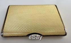 Vtg Deco Guilloche Enameled 935 Silver Trinket Box Bright Yellow Gilt Interior