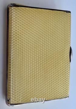 Vtg Deco Guilloche Enameled 935 Silver Trinket Box Bright Yellow Gilt Interior