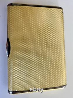 Vtg Deco Guilloche Enameled 935 Silver Trinket Box Bright Yellow Gilt Interior