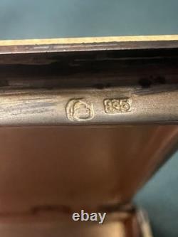 Vtg Deco Guilloche Enameled 935 Silver Trinket Box Bright Yellow Gilt Interior