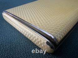 Vtg Deco Guilloche Enameled 935 Silver Trinket Box Bright Yellow Gilt Interior