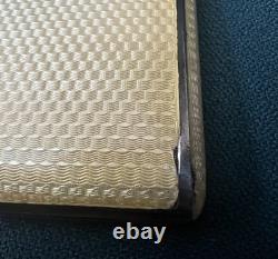 Vtg Deco Guilloche Enameled 935 Silver Trinket Box Bright Yellow Gilt Interior
