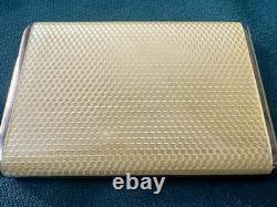 Vtg Deco Guilloche Enameled 935 Silver Trinket Box Bright Yellow Gilt Interior