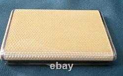 Vtg Deco Guilloche Enameled 935 Silver Trinket Box Bright Yellow Gilt Interior