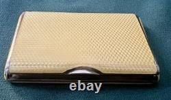 Vtg Deco Guilloche Enameled 935 Silver Trinket Box Bright Yellow Gilt Interior