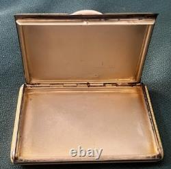 Vtg Deco Guilloche Enameled 935 Silver Trinket Box Bright Yellow Gilt Interior