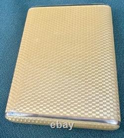 Vtg Deco Guilloche Enameled 935 Silver Trinket Box Bright Yellow Gilt Interior