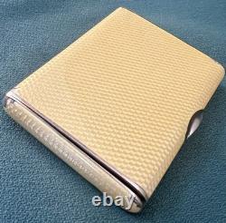 Vtg Deco Guilloche Enameled 935 Silver Trinket Box Bright Yellow Gilt Interior