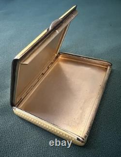 Vtg Deco Guilloche Enameled 935 Silver Trinket Box Bright Yellow Gilt Interior