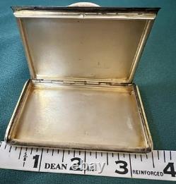 Vtg Deco Guilloche Enameled 935 Silver Trinket Box Bright Yellow Gilt Interior
