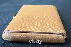 Vtg Deco Guilloche Enameled 935 Silver Trinket Box Bright Yellow Gilt Interior