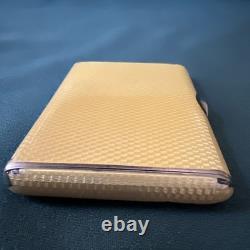 Vtg Deco Guilloche Enameled 935 Silver Trinket Box Bright Yellow Gilt Interior