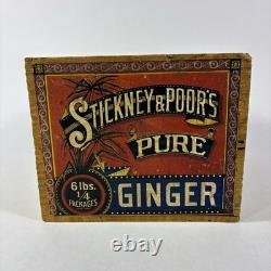 Vtg Early Stickney & Poor's Pure Ginger Wood Box Crate Advertising Paper Label
