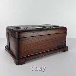 Vtg Hand Crafted Wood Box Stash 11in