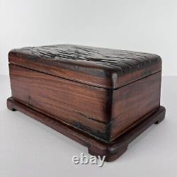 Vtg Hand Crafted Wood Box Stash 11in