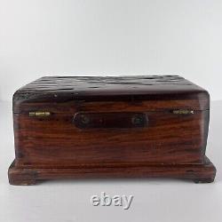 Vtg Hand Crafted Wood Box Stash 11in