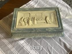Vtg Incolay Jewelry Box XL Stone Bas Relief Blue & White Keepsake Chest