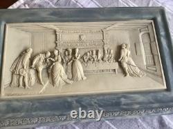 Vtg Incolay Jewelry Box XL Stone Bas Relief Blue & White Keepsake Chest