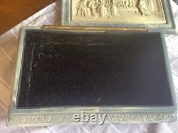 Vtg Incolay Jewelry Box XL Stone Bas Relief Blue & White Keepsake Chest