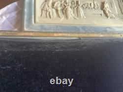 Vtg Incolay Jewelry Box XL Stone Bas Relief Blue & White Keepsake Chest