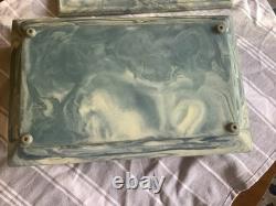 Vtg Incolay Jewelry Box XL Stone Bas Relief Blue & White Keepsake Chest