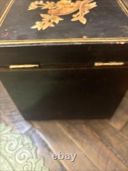 Vtg Japanese lacquered bento box with gold Birds, 4 Tier 8x8x8 Hinged Lid EUC