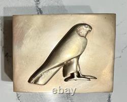 Vtg MCM Italian Brass Lidded Trinket Box with Velvet Lining Falcon Relief Detail