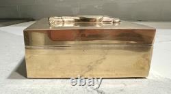 Vtg MCM Italian Brass Lidded Trinket Box with Velvet Lining Falcon Relief Detail