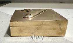 Vtg MCM Italian Brass Lidded Trinket Box with Velvet Lining Falcon Relief Detail