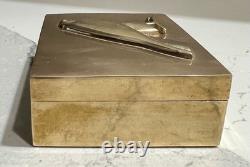 Vtg MCM Italian Brass Lidded Trinket Box with Velvet Lining Falcon Relief Detail