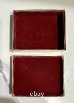 Vtg MCM Italian Brass Lidded Trinket Box with Velvet Lining Falcon Relief Detail