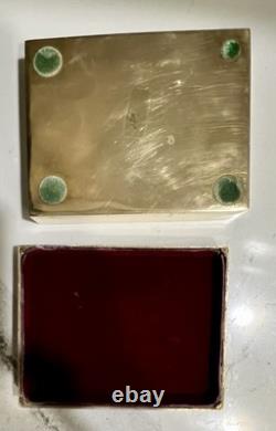 Vtg MCM Italian Brass Lidded Trinket Box with Velvet Lining Falcon Relief Detail