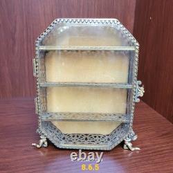 Vtg Miniature Gold Metal French Victorian Style Vitrine Curio Trinket Box Matson
