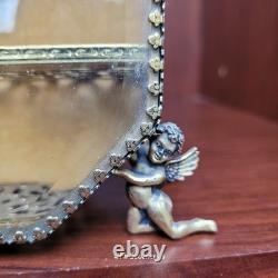 Vtg Miniature Gold Metal French Victorian Style Vitrine Curio Trinket Box Matson