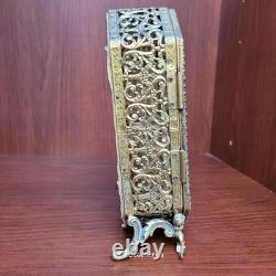 Vtg Miniature Gold Metal French Victorian Style Vitrine Curio Trinket Box Matson