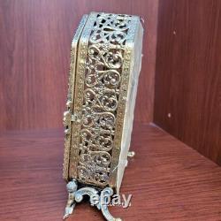 Vtg Miniature Gold Metal French Victorian Style Vitrine Curio Trinket Box Matson