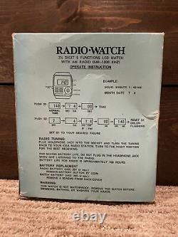 Vtg NEW Radiodigit Radio-Watch Digital Men's LCD Watch withOriginal Box & Headset