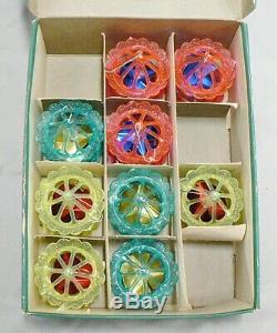 Vtg Rare Set Of 9 Twinkler Spinner Birdcage Christmas Ornaments In Original Box