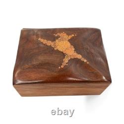 Vtg Roger Sloan Carved Walnut Wood Box with Inlaid Oak Root Cross Sections Lid