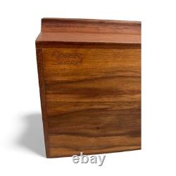 Vtg Roger Sloan Carved Walnut Wood Box with Inlaid Oak Root Cross Sections Lid