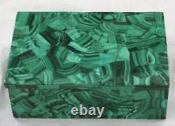 White Marble Jewelry Box Malachite Stone Overlay Work Candy BOX from Vintage Art