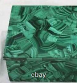 White Marble Jewelry Box Malachite Stone Overlay Work Candy BOX from Vintage Art