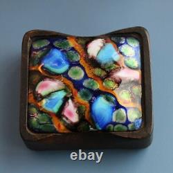 Wood Box with Enamel Lid. Blue / Green Vintage. MADE IN DENMARK. 1960s