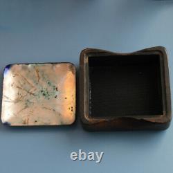 Wood Box with Enamel Lid. Blue / Green Vintage. MADE IN DENMARK. 1960s