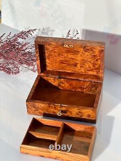 Wood jewelry box lined vintage burl wood jewelry box new handmade box necklace